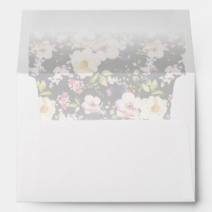 Watercolor Pink Yellow Roses,black blurred,Wedding Envelope