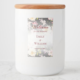 Watercolor Pink Yellow Roses,black blurred,Wedding Food Label