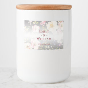 Watercolor Pink Yellow Roses,black blurred,Wedding Food Label