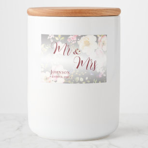 Watercolor Pink Yellow Roses,black blurred,Wedding Food Label