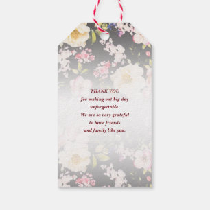 Watercolor Pink Yellow Roses,black blurred,Wedding Gift Tags