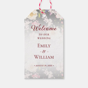Watercolor Pink Yellow Roses,black blurred,Wedding Gift Tags