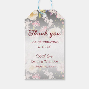 Watercolor Pink Yellow Roses,black blurred,Wedding Gift Tags
