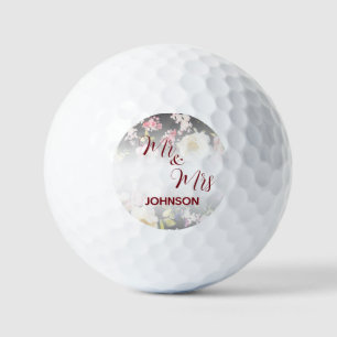 Watercolor Pink Yellow Roses,black blurred,Wedding Golf Balls