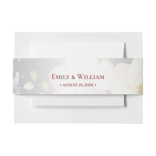 Watercolor Pink Yellow Roses,black blurred,Wedding Invitation Belly Band