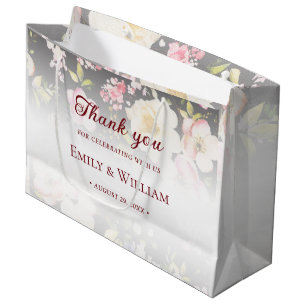 Watercolor Pink Yellow Roses,black blurred,Wedding Large Gift Bag
