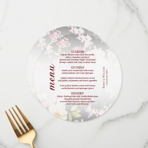 Watercolor Pink Yellow Roses,black blurred,Wedding Menu