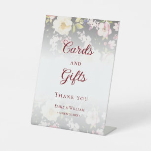 Watercolor Pink Yellow Roses,black blurred,Wedding Pedestal Sign