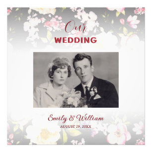 Watercolor Pink Yellow Roses,black blurred,Wedding Photo Print