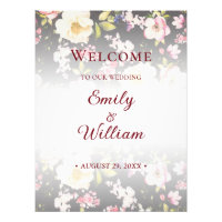 Watercolor Pink Yellow Roses,black blurred,Wedding