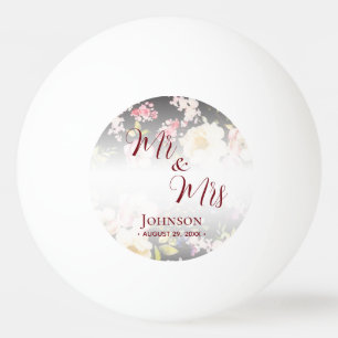 Watercolor Pink Yellow Roses,black blurred,Wedding Ping Pong Ball