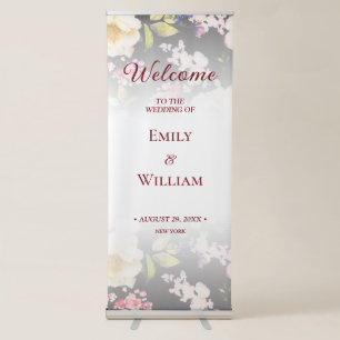 Watercolor Pink Yellow Roses,black blurred,Wedding Retractable Banner