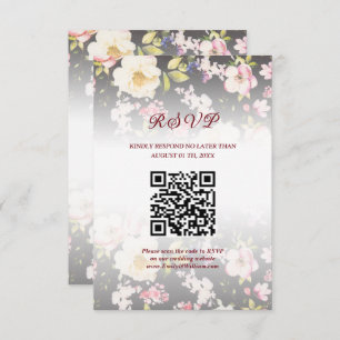 Watercolor Pink Yellow Roses,black blurred,Wedding RSVP Card
