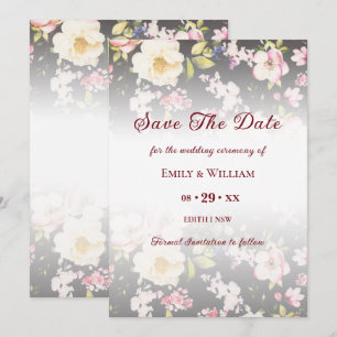 Watercolor Pink Yellow Roses,black blurred,Wedding Save The Date