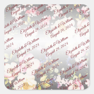 Watercolor Pink Yellow Roses,black blurred,Wedding Square Sticker