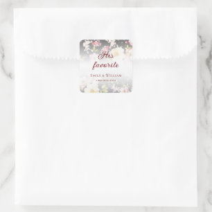 Watercolor Pink Yellow Roses,black blurred,Wedding Square Sticker