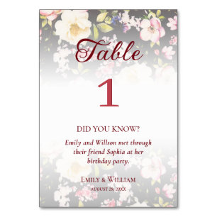 Watercolor Pink Yellow Roses,black blurred,Wedding Table Number