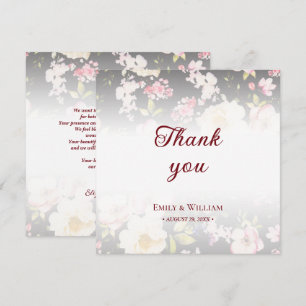 Watercolor Pink Yellow Roses,black blurred,Wedding Thank You Card
