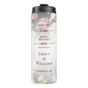 Watercolor Pink Yellow Roses,black blurred,Wedding Thermal Tumbler