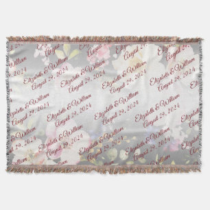 Watercolor Pink Yellow Roses,black blurred,Wedding Throw Blanket