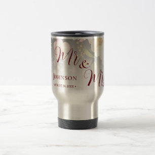 Watercolor Pink Yellow Roses,black blurred,Wedding Travel Mug
