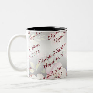 Watercolor Pink Yellow Roses,black blurred,Wedding Two-Tone Coffee Mug