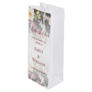 Watercolor Pink Yellow Roses,black blurred,Wedding Wine Gift Bag