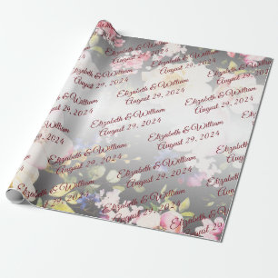 Watercolor Pink Yellow Roses,black blurred,Wedding Wrapping Paper