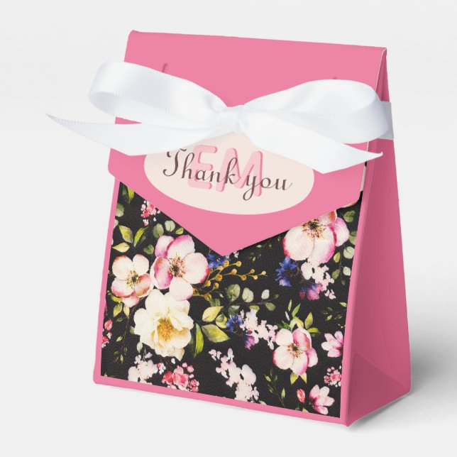 Watercolor Pink & Yellow Roses on Black, Birthday Favour Box (Front Side)
