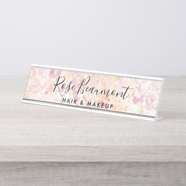 Watercolor Pink Yellow Script Signature Name Plate (Front)