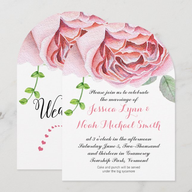Watercolor Pinkish Purple Green Floral Wedding Invitation (Front/Back)