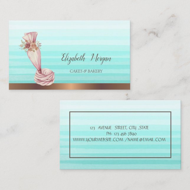 Watercolor Piping Bag Flowers Bakery Business Card (Front/Back)