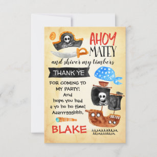 Watercolor Pirate Birthday Thank You Card