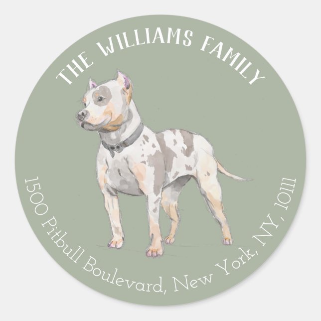 Watercolor Pit Bull Dog | Family Address Label (Front)