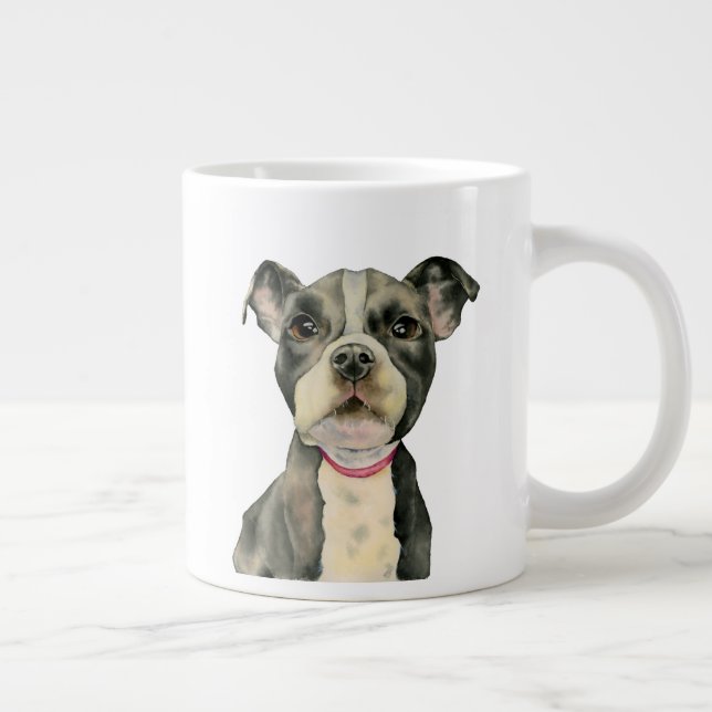 Watercolor Pit Bull Terrier Puppy Dog Large Coffee Mug (Right)