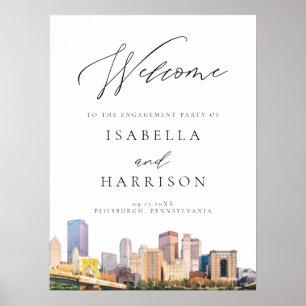 Watercolor Pittsburgh Engagement Party Welcome Poster