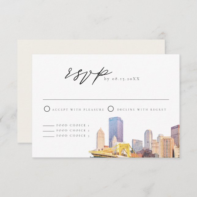 Watercolor Pittsburgh Skyline RSVP Card (Front/Back)