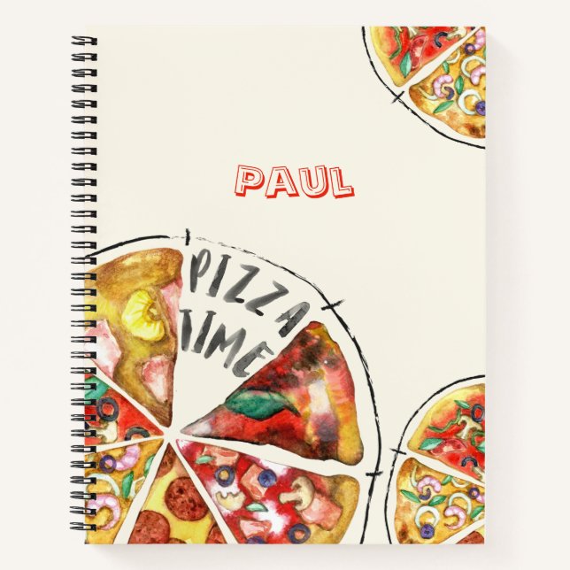 Watercolor pizza lover with name personalized notebook (Front)