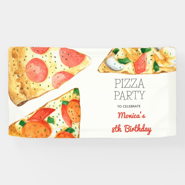 Watercolor pizza party birthday banner (Horizontal)