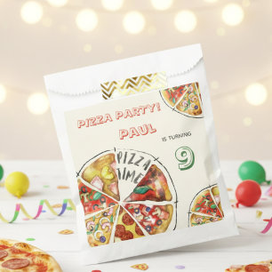 Watercolor pizza party birthday favour bags