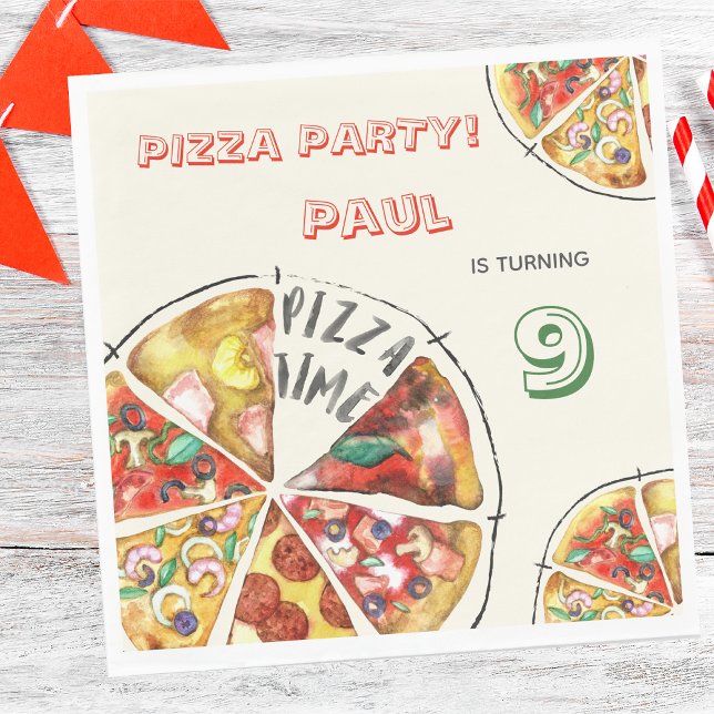 Watercolor pizza party birthday napkin (Creator Uploaded)