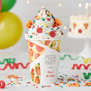 Watercolor pizza party birthday paper cups