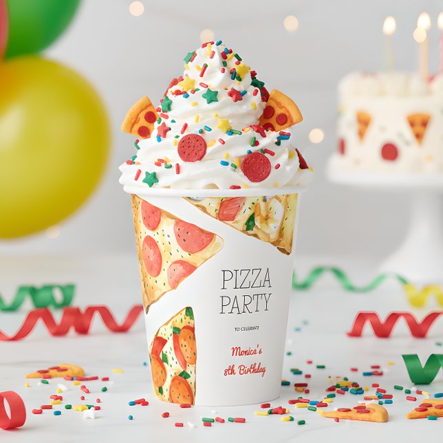 Watercolor pizza party birthday paper cups (Creator Uploaded)