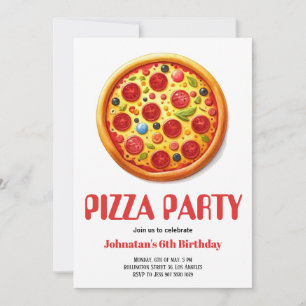 Watercolor Pizza Party Birthday Party Invitation