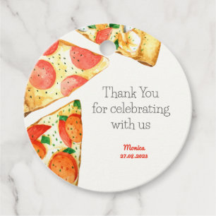 Watercolor pizza party birthday thank you favour tags