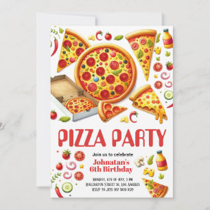 Watercolor Pizza Party Kids Birthday Party Invitation