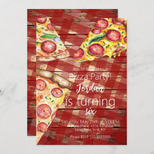 Watercolor Pizza Pie Slices Birthday Party Script  Invitation