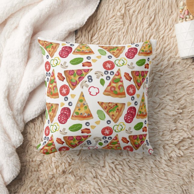 Watercolor Pizza Slices Pattern Cushion (Blanket)