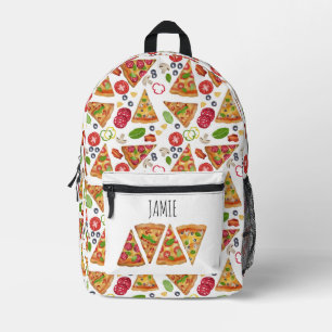 Watercolor Pizza Slices Pattern Kids Name School Printed Backpack