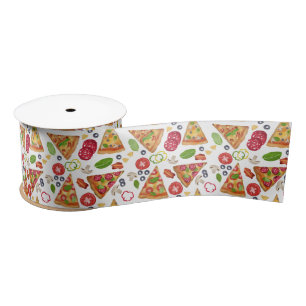 Watercolor Pizza Slices Pattern Satin Ribbon